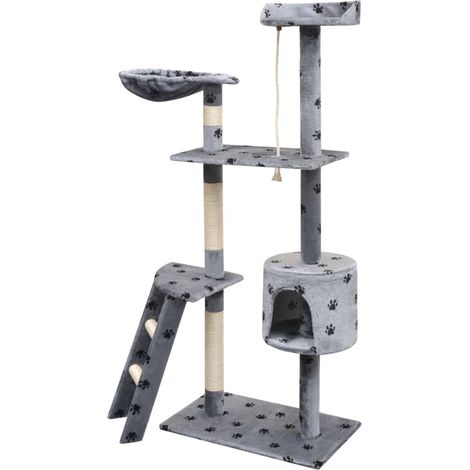Arbre à chat et griffoir Sisal 150 cm Empreintes de pattes Gris