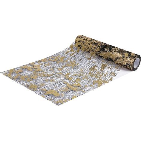 Chemin de table, 28 cm x 9 m, brillant, chemin de table en film doré, pour mariages, anniversaires, fêtes, carnaval, baptêmes, communions, Noël, mariages dorés, couleur noir et or (1/5)