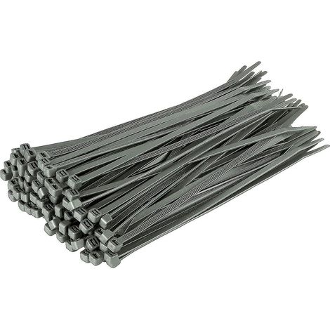 Lange, robuste silberne Kabelbinder, 370 mm x 4,8 mm, 100er-Packung, aus hochwertigem Nylon, 200 mm x 2,5 mm Reißverschluss, silberfarben (1/3)