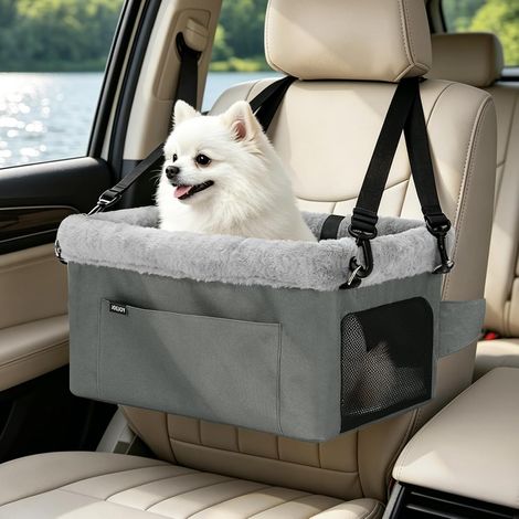 Siège rehausseur de luxe pour chien avec cadre métal robuste et laisse sécurité, petits animaux jusqu'à 9 kg, siège voiture portable avec coussin épais et poches rangement - accessoire transport (1/5)