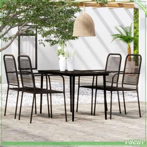 Ensemble à manger de jardin - FAFEICY - 3099145 - Noir - Cadre acier enduit de poudre - Dessus verre trempé (1/5)