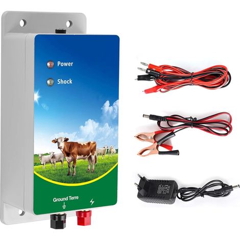 Valla eléctrica para ganado de 10 km, electrificador de valla eléctrica, controlador de alto voltaje para vallas de ovejas, vacas, caballos y aves de corral.