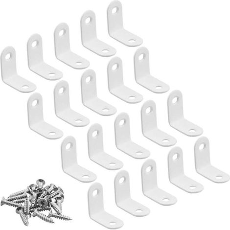 Lot de 20 équerres à angle droit en L (30 mm x 30 mm) pour meubles en bois, connecteurs de support de table et de chaise blancs (1/4)