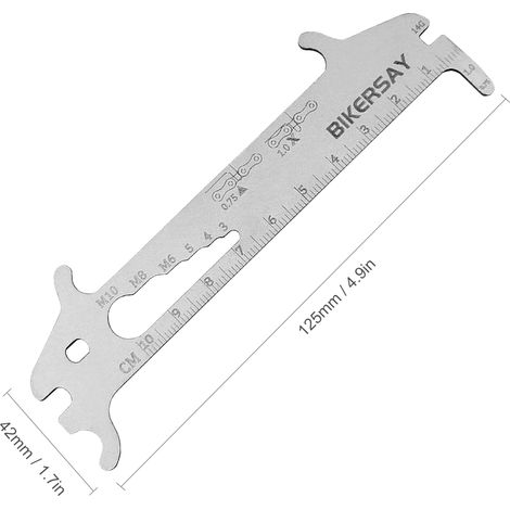 7-EN-1 Vérificateur de chaîne de vélo Mesure des boulons de crochet Indicateur d'usure des chaînes de vélo Outil de cycle Retrait d'installation d'extension de noyau de valve Presta (1/5)
