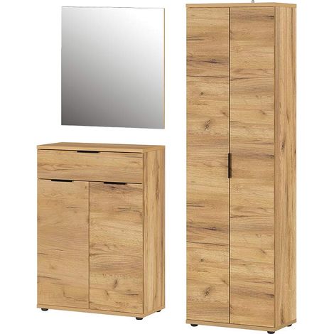 Ensemble de 3 garde-robes comprenant une armoire à chaussures, un miroir et une garde-robe Motif chêne Navarra Nb. (1/5)