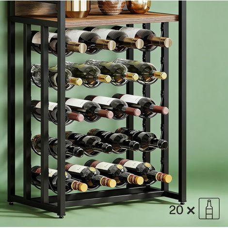 Étagère à vin autoportante en métal avec 30 emplacements, plateau MDF, 183x50x35 cm, vintage (1/5)