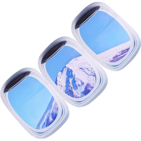 Lot De 3 Stickers Muraux Adhésifs Décoratifs Pour Fenêtre D’avion En Pvc, Autocollants Amovibles Sans Trace, Paysage Ciel Glacier, Pour Décoration Intérieure, Pose Facile Et Personnalisable (1/5)