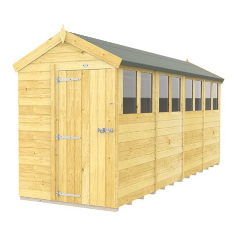 5 x 16 Feet Apex Shed - Single Door With Windows - Wood - L472 x W147 x H217 cm