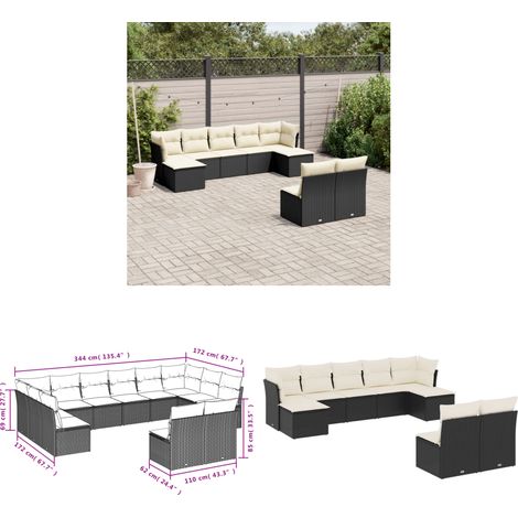 Salon de jardin 9 pcs avec coussins noir résine tressée - Salon De Jardin - Canapé Extérieur - Meuble De Jardin - Ensemble Salon De Jardin - Set De Canapés - Home & Living
