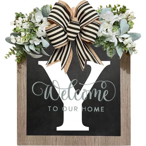 Guirlande Porte - Plaque Bois 16 Pouces Avec Ruban - Pour Extérieur - Décor Annuel - Lettres Personnalisables - 1 Pièce (1/3)