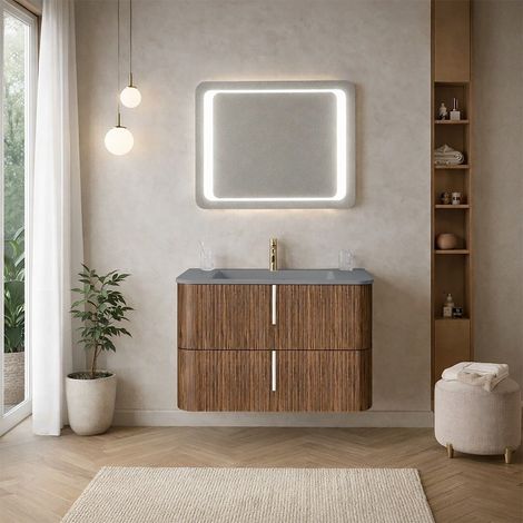 Mobile Bagno Sospeso 80Cm Tabacco Cannettato Moderno  Hollywood