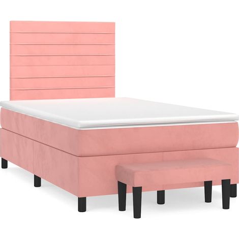 vidaXL Sommier à lattes de lit avec matelas rose 120x190 cm velours (1/5)