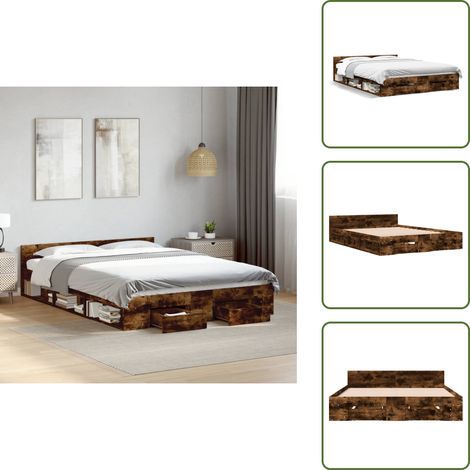 The Living Store Bettgestell mit Schubladen Räuchereiche 140x200cm Holzwerkstoff - Schubladenbett (1/5)