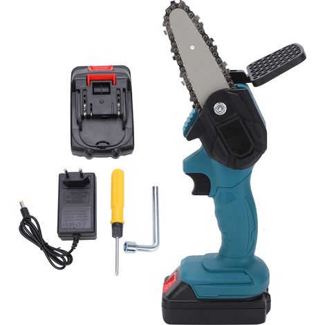 Mini scie à main 4 pouces, outil électronique portable de coupe à une main, tronçonneuse sans balai AC100-240V, bleue, prise UE (1/5)