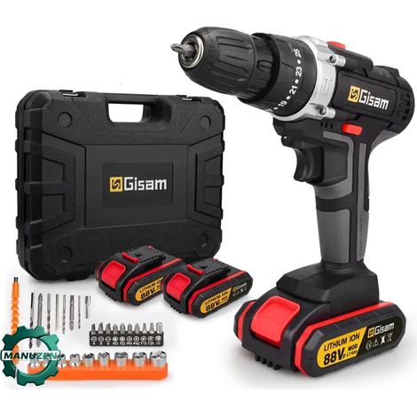 Manuzen - Perceuse à percussion sans fil 18 V – coffret 1 ou 2 batteries — 2 batteries + coffret plastique (1/5)