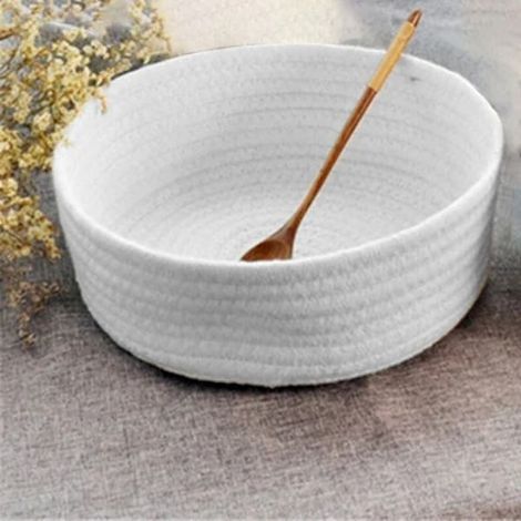 Lot de 3 paniers de rangement ronds en coton, pliables et tissés à la main, pour les en-cas, la maison ou le bureau, blancs, 20-26 cm