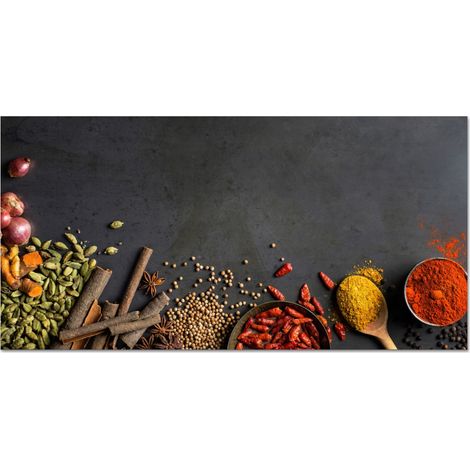SALPICADERO DE COCINA Hierbas - Alimentos - Especias - Negro - Pimentón - Canela 100x50 cm (1/5)