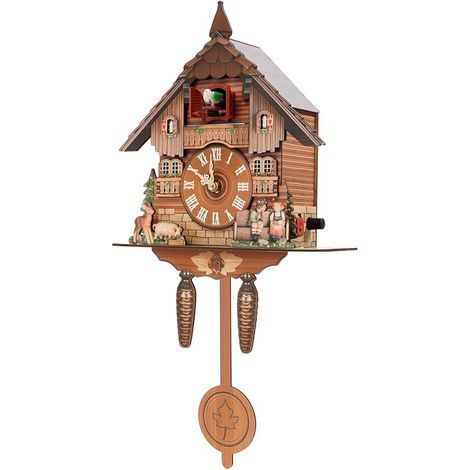 Horloge à Coucou Murale avec Pendule, Pendules à Coucou en Bois Vintage, Carillon Horaire 7:00–21:00, Volume Réglable, Fonctionne sur Piles, Décor Maison Chalet pour Salon et Chambre (1/5)