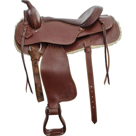 16", Noir: Selle de reining américaine en cuir graissé avec traitement des fleurs et assise et sangle en cuir lisse