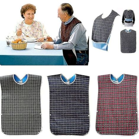 Paquete de 3 baberos para adultos con recogemigas - Baberos lavables para adultos, talla grande (1/5)