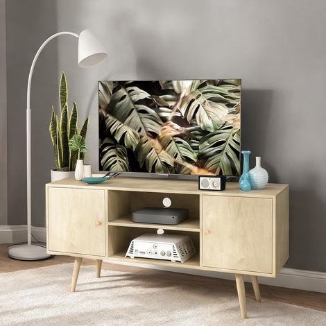 Meuble TV bois naturel en panneau de particules 120 x 34 x 50 cm (1/5)