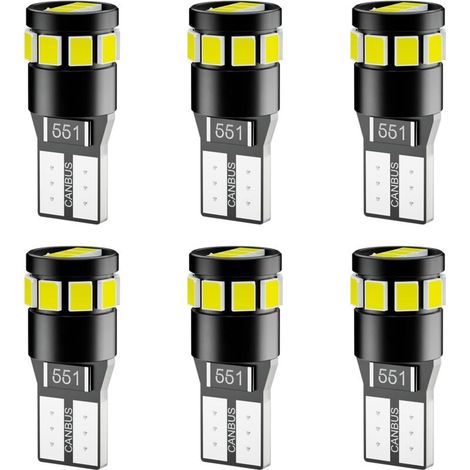 T10 2835 LED Bulb CANBUS Error Free for Car Headlights, Side Marker Lights, License Plate Lights, Running Lights, 6000K Super Bright White (6 Packs) (1/5)