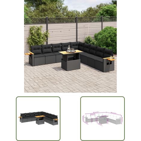 The Living Store 11-tlg. Garten-Sofagarnitur mit Kissen Schwarz Poly Rattan - Gartenmöbel Set - PE-Rattan Möbel - Outdoor Lounge - Gartenlounge - Balkonmöbel (1/3)