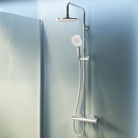 Am.Pm – Colonne de douche thermostatique 38℃ – Mitigeur chrome – Douchette ABS avec 3 jets – Technologie Air in pour jet puissant – Réduction consommation d'eau 30%