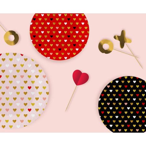 Assiettes en papier rose à motifs de cœurs, 18 cm, lot de 6. (1/4)