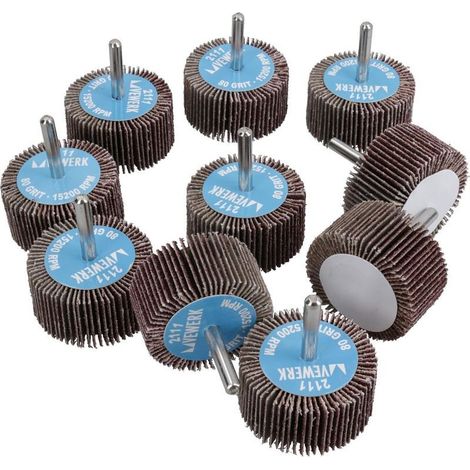 Lot de 10 disques abrasifs à lamelles grain 80 50 mm pour perceuses Tige 6 mm (1/4)
