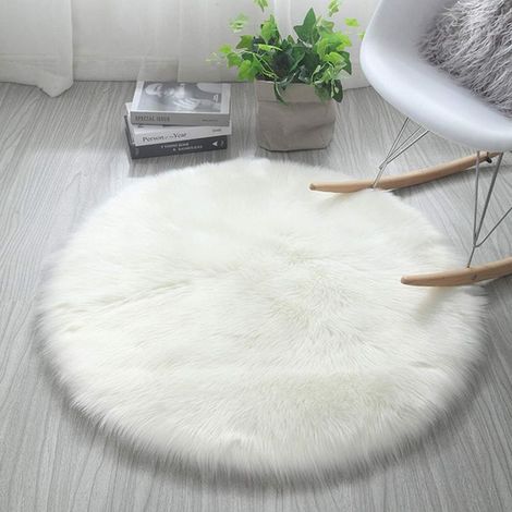 Tapis en fausse fourrure, imitation Polaire moelleuse Zone Tapis antidérapant Tapis de yoga pour le salon Chambre à coucher Canapé Tapis de sol (Rond blanc, 60 x 60 cm) (1/5)