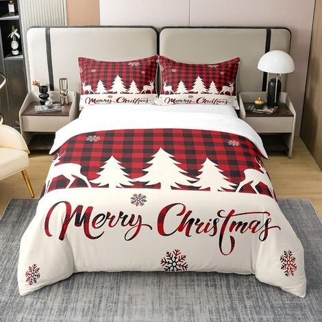 Coton De Noël Housse De Couette Enfants Garçons Filles Noël Wapiti Arbre Literie Set 140x200cm Rouge Buffalo Plaid Parure Lit Chambre À Coucher Décoration Housse Couette - 140 x 200 cm + 1 taie d'orei (1/5)