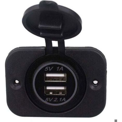 Prise USB Encastrable - Double Port - 12 V / 24 V - Sortie 5 V - Pour Caravane Mobil-Home Voiture Bateau Camion - 1 x 1 A + 1 x 2,1 A (1/5)