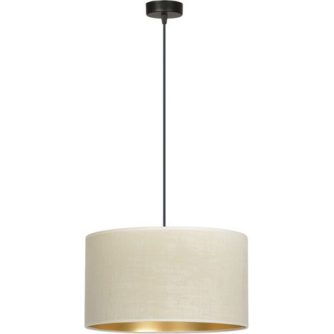 Sospensione 1 Luce Hilde In Acciaio Nero E Paralume In Tessuto Beige (1/5)