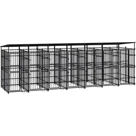 Caseta jaula para animales de exterior con techo para perros acero 12,9 m² negro 020041738