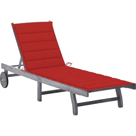 vidaXL Chaise longue de jardin avec coussin Gris Bois d'acacia solide (1/5)