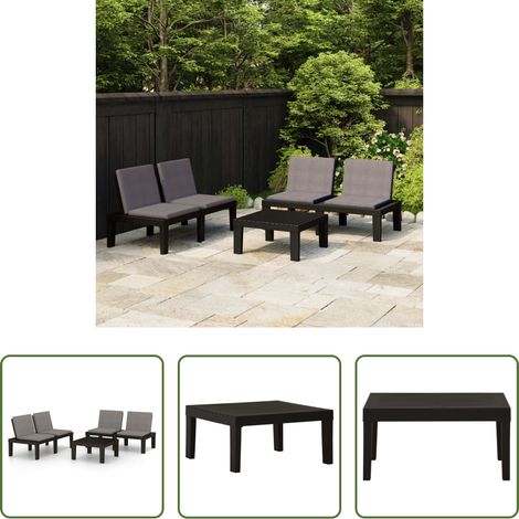 Gartenbank - 3-tlg. Garten-Lounge-Set mit Kissen Kunststoff Grau (1/5)