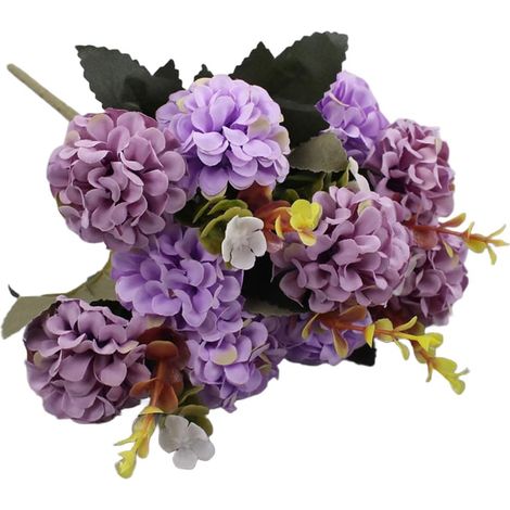 Bouquet d'hortensia artificiel en soie avec 10 têtes de fleurs pour mariage, décoration d'intérieur, accessoires de photographie et coiffage de fausses fleurs réalistes 30 x 15 cm (violet (1/5)