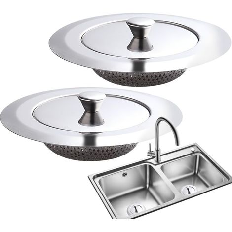 2PCS Filtre Evier Cuisine Universel avec Un Couvercle en Acier Inoxydable Grille Evier Cuisine pour la Cuisine et la Salle de Bain