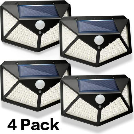 Lampes Solaires Extérieur Ledander Noir 100 LED avec Détecteur de Mouvement, Étanche IP65, Sans Fil pour Jardin Garage Porche Terrasse, Éclairage Résistant aux Intempéries pour Escaliers, Lot de 4 (1/4)