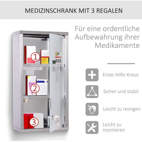 Armoire à pharmacie murale 3 compartiments, boîte à médicaments en inox, 25 x 12 x 48 cm, étagère de salle de bain, rangement compact. (1/5)