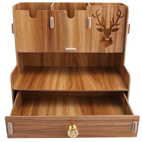 Stiftehalter aus Holz, Schreibtisch-Organizer, Aufbewahrungsregal für Schulmaterialien, kirschrot, für Zuhause und Büro (1/5)