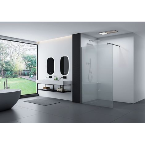 BERNSTEIN - Paroi de douche à l'italienne 200x100cm (HxL), Verre blanc 10mm - EX103S - Barre ronde, profil noir mat (1/5)