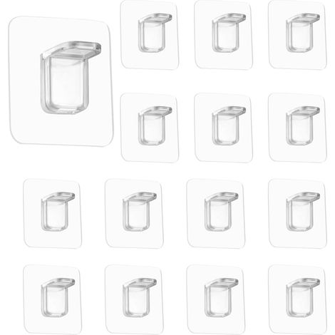15 Pieces Self-Adhesive Shelf Brackets, L-Shaped Shelf Supports, No Drilling Required, Clear Plastic Adhesive Hanger Brackets for Closet, Bookcase, Wardrobe, Bathroom (1/5)