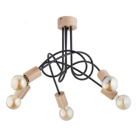 Lampada a sospensione industriale Tango Wood 5xE27 nera Alfa (1/2)