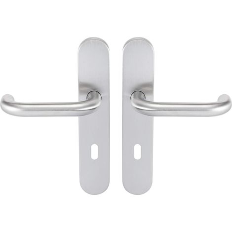 1 Paire Poignées sur plaque Inox Entraxe 195mm Carré 7mm Pour porte intérieure