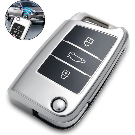 Coque Pour Télécommande De Voiture - Finition Fibre De Carbone Souple - TPU Électroplaqué - Compatible Volkswagen Golf Lingdu Langyi Tiguan Sagitar - 1 Pièce (1/5)