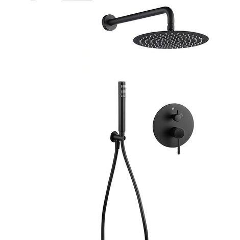 Kibath Grifo Empotrado de Ducha equipo de pared monomando VAL redondo acabado NEGRO mate fabricado en latón (1/5)