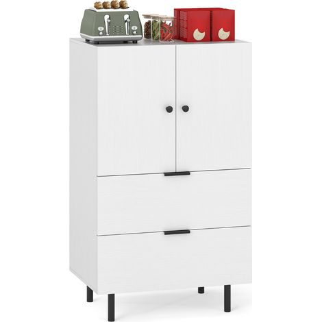 Credenza buffet con cassetti e mobile contenitore, Stazione bar da pavimento con gambe in metallo Bianco (1/5)