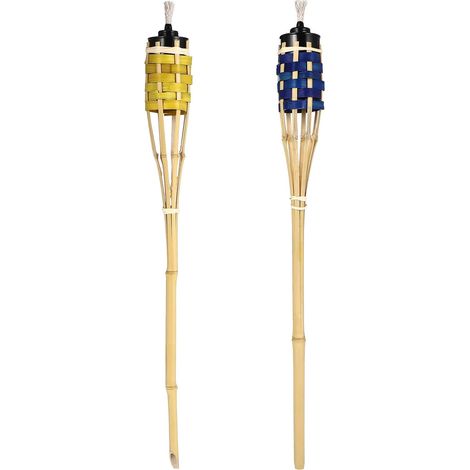Lot de 2 Torches en Bambou Naturel Lampe Torche pour Jardin et Extérieur Torche Décorative de Fête Hauteur 60 CM Flamme à Huile pour Ambiance Chaleureuse et Couleur Aléatoire (1/5)